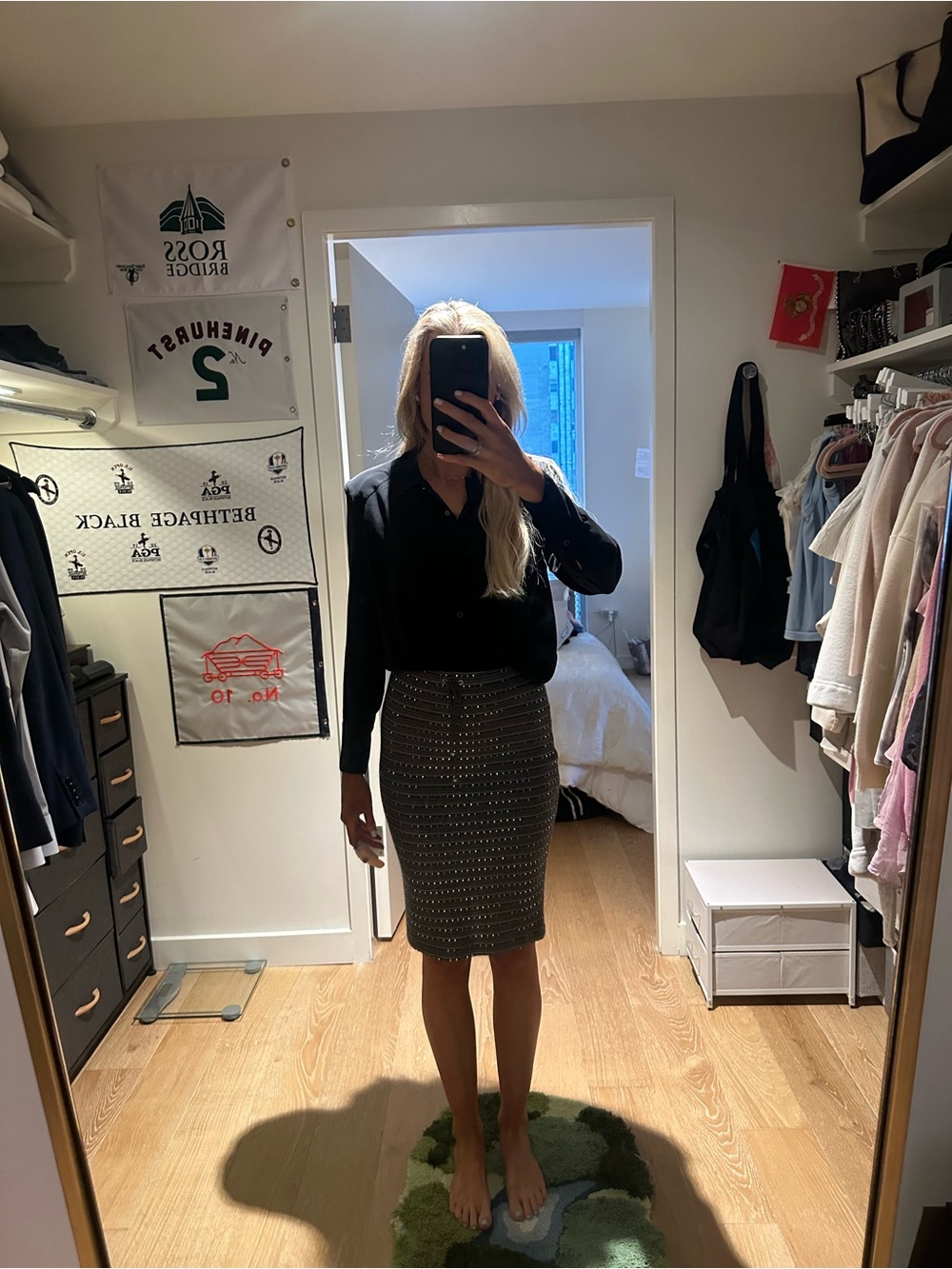 St. John Striped Knit Pencil Skirt in Charcoal Gray
